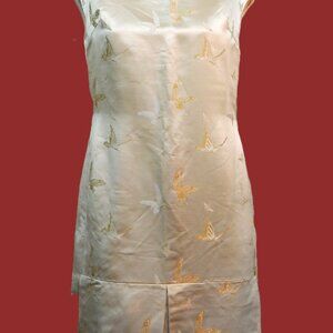 Dynasty Golden Satin Dress - Early 60's - Roses & Butterflies - Hong Kong